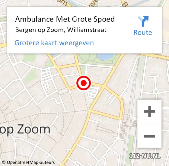 Locatie op kaart van de 112 melding: Ambulance Met Grote Spoed Naar Bergen op Zoom, Williamstraat op 28 oktober 2018 17:27