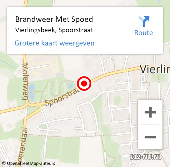 Locatie op kaart van de 112 melding: Brandweer Met Spoed Naar Vierlingsbeek, Spoorstraat op 28 oktober 2018 17:37