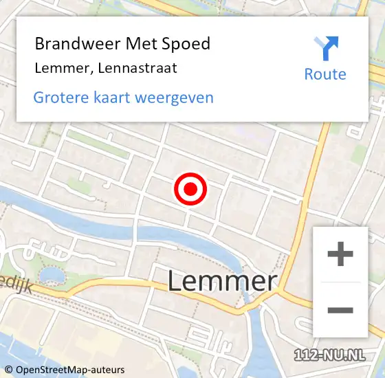 Locatie op kaart van de 112 melding: Brandweer Met Spoed Naar Lemmer, Lennastraat op 28 oktober 2018 19:26