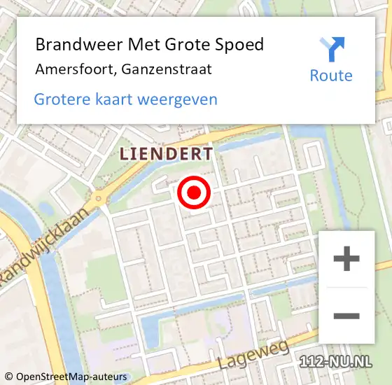 Locatie op kaart van de 112 melding: Brandweer Met Grote Spoed Naar Amersfoort, Ganzenstraat op 28 oktober 2018 22:38