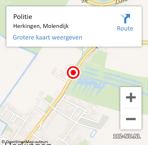 Locatie op kaart van de 112 melding: Politie Herkingen, Molendijk op 29 oktober 2018 00:12