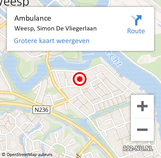 Locatie op kaart van de 112 melding: Ambulance Weesp, Simon De Vliegerlaan op 25 september 2013 10:09