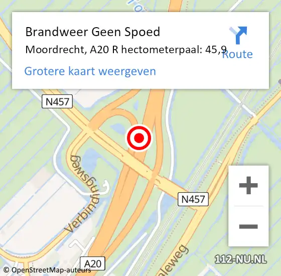Locatie op kaart van de 112 melding: Brandweer Geen Spoed Naar Moordrecht, A20 R hectometerpaal: 45,9 op 29 oktober 2018 02:33