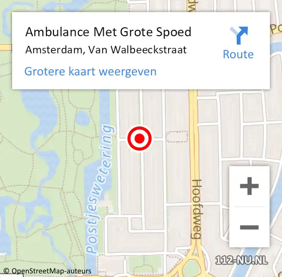 Locatie op kaart van de 112 melding: Ambulance Met Grote Spoed Naar Amsterdam, Van Walbeeckstraat op 29 oktober 2018 02:57