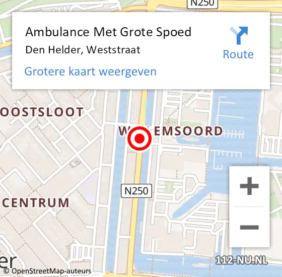 Locatie op kaart van de 112 melding: Ambulance Met Grote Spoed Naar Den Helder, Weststraat op 29 oktober 2018 03:40