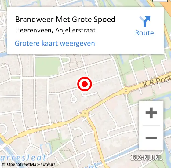 Locatie op kaart van de 112 melding: Brandweer Met Grote Spoed Naar Heerenveen, Anjelierstraat op 29 oktober 2018 04:29