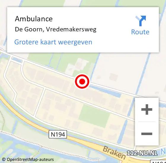 Locatie op kaart van de 112 melding: Ambulance De Goorn, Vredemakersweg op 29 oktober 2018 07:42