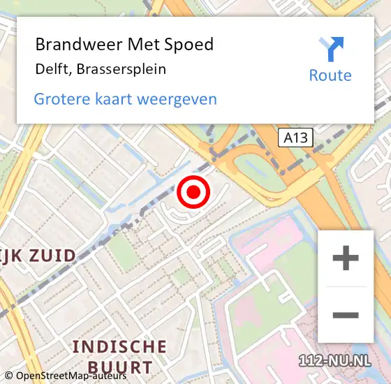 Locatie op kaart van de 112 melding: Brandweer Met Spoed Naar Delft, Brassersplein op 29 oktober 2018 07:59