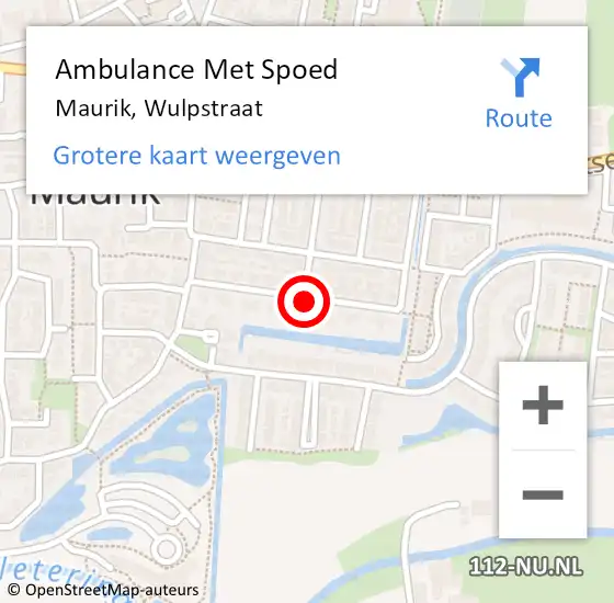 Locatie op kaart van de 112 melding: Ambulance Met Spoed Naar Maurik, Wulpstraat op 29 oktober 2018 09:59