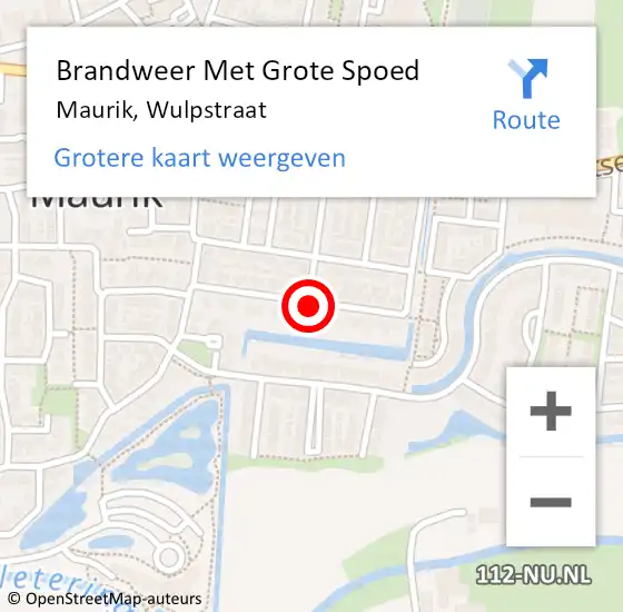 Locatie op kaart van de 112 melding: Brandweer Met Grote Spoed Naar Maurik, Wulpstraat op 29 oktober 2018 10:00