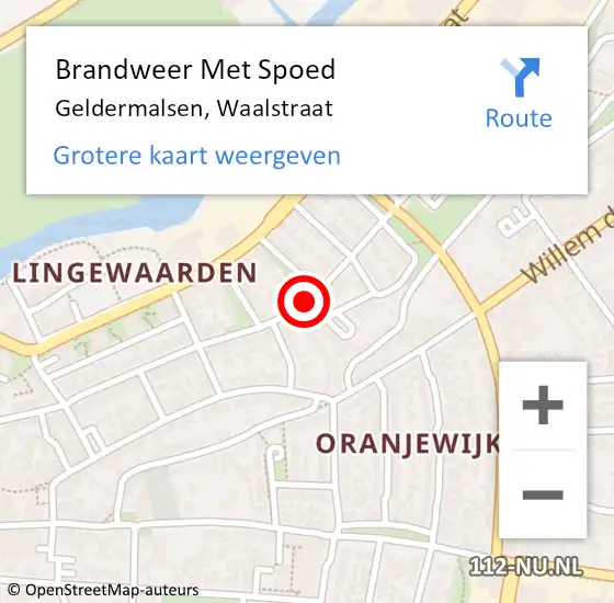 Locatie op kaart van de 112 melding: Brandweer Met Spoed Naar Geldermalsen, Waalstraat op 29 oktober 2018 10:56
