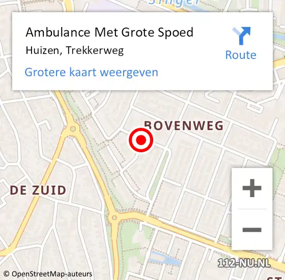 Locatie op kaart van de 112 melding: Ambulance Met Grote Spoed Naar Huizen, Trekkerweg op 29 oktober 2018 11:02