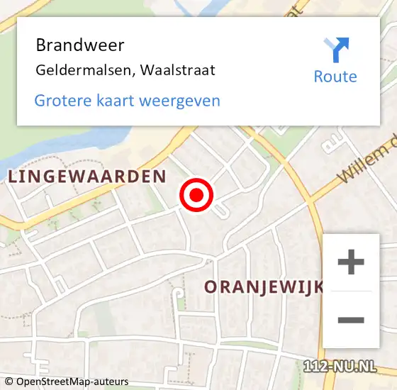 Locatie op kaart van de 112 melding: Brandweer Geldermalsen, Waalstraat op 29 oktober 2018 11:22