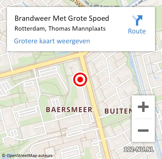 Locatie op kaart van de 112 melding: Brandweer Met Grote Spoed Naar Rotterdam, Thomas Mannplaats op 29 oktober 2018 12:07