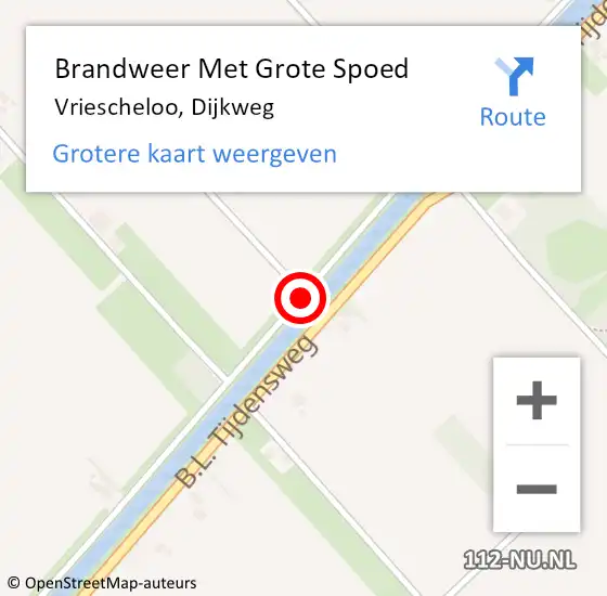 Locatie op kaart van de 112 melding: Brandweer Met Grote Spoed Naar Vriescheloo, Dijkweg op 29 oktober 2018 12:08