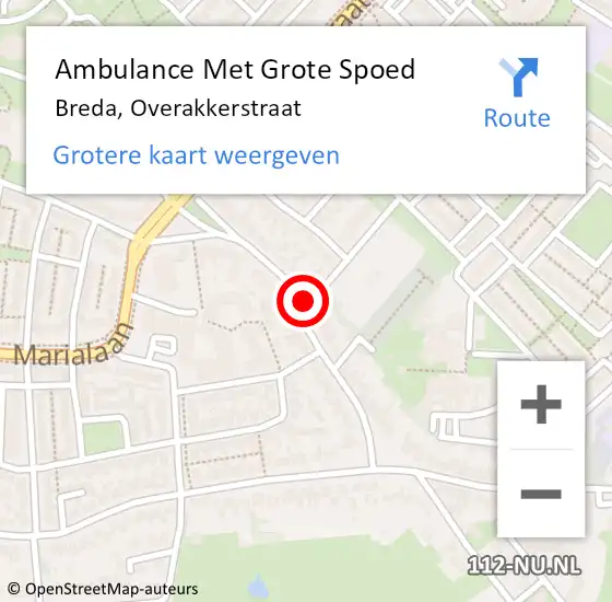 Locatie op kaart van de 112 melding: Ambulance Met Grote Spoed Naar Breda, Overakkerstraat op 29 oktober 2018 12:52