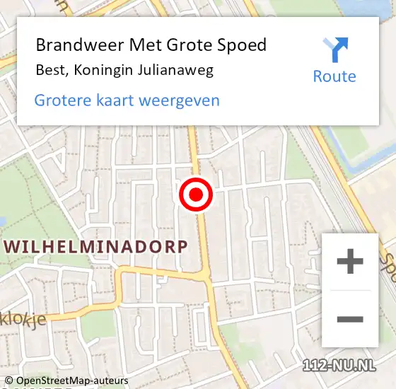 Locatie op kaart van de 112 melding: Brandweer Met Grote Spoed Naar Best, Koningin Julianaweg op 29 oktober 2018 13:31