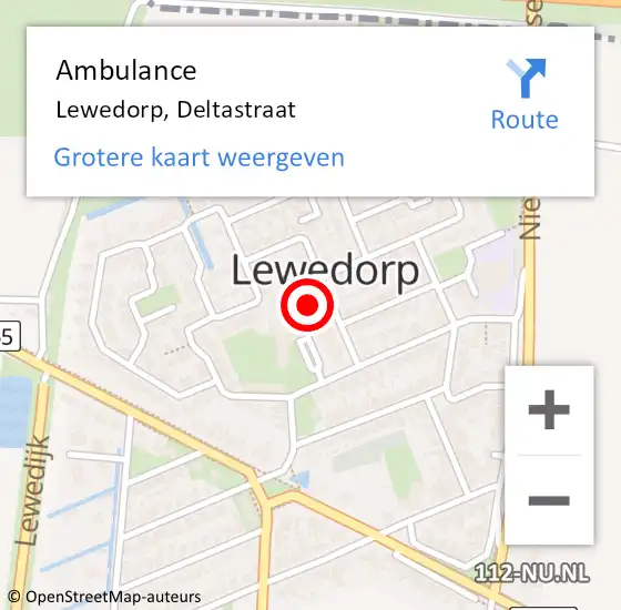 Locatie op kaart van de 112 melding: Ambulance Lewedorp, Deltastraat op 29 oktober 2018 13:48