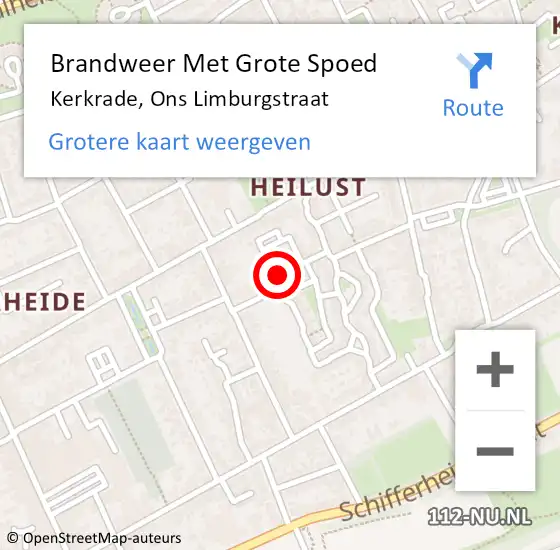 Locatie op kaart van de 112 melding: Brandweer Met Grote Spoed Naar Kerkrade, Ons Limburgstraat op 29 oktober 2018 14:03