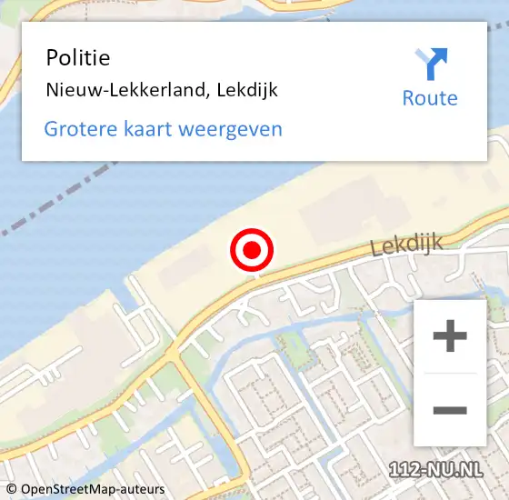 Locatie op kaart van de 112 melding: Politie Nieuw-Lekkerland, Lekdijk op 29 oktober 2018 17:06