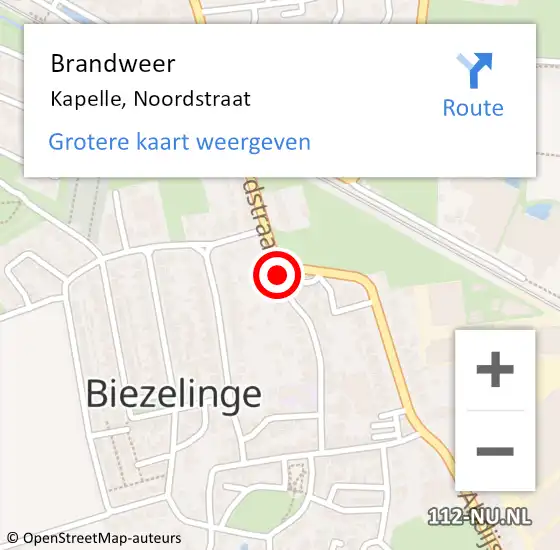 Locatie op kaart van de 112 melding: Brandweer Kapelle, Noordstraat op 29 oktober 2018 19:03