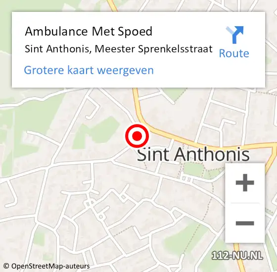 Locatie op kaart van de 112 melding: Ambulance Met Spoed Naar Sint Anthonis, Meester Sprenkelsstraat op 29 oktober 2018 19:29