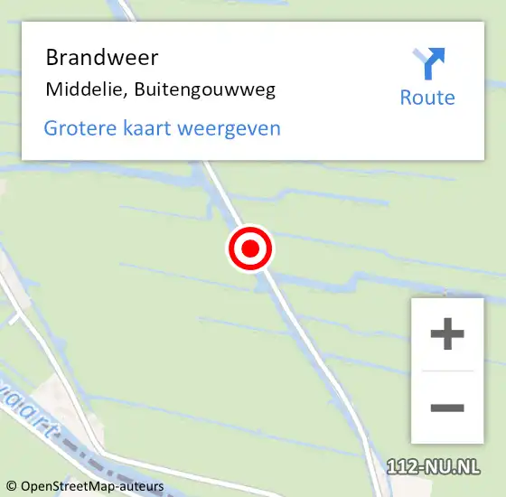 Locatie op kaart van de 112 melding: Brandweer Middelie, Buitengouwweg op 29 oktober 2018 19:58