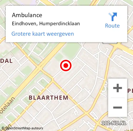 Locatie op kaart van de 112 melding: Ambulance Eindhoven, Humperdincklaan op 29 oktober 2018 21:28