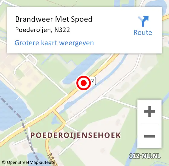 Locatie op kaart van de 112 melding: Brandweer Met Spoed Naar Poederoijen, N322 op 29 oktober 2018 21:33