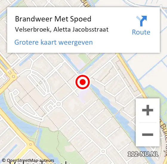 Locatie op kaart van de 112 melding: Brandweer Met Spoed Naar Velserbroek, Aletta Jacobsstraat op 29 oktober 2018 22:10