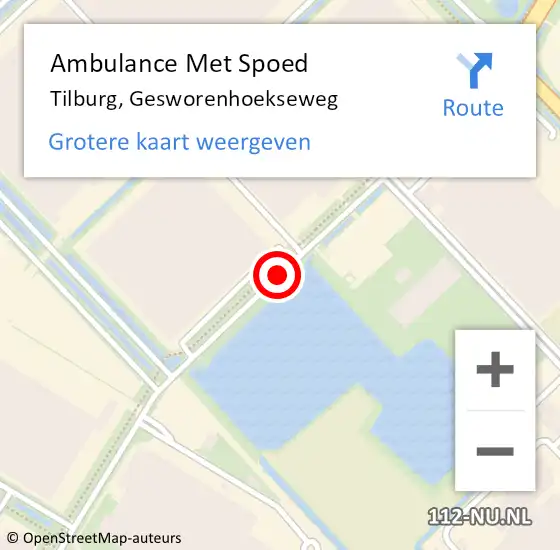 Locatie op kaart van de 112 melding: Ambulance Met Spoed Naar Tilburg, Gesworenhoekseweg op 30 oktober 2018 05:26