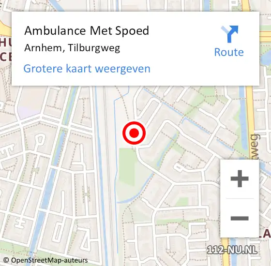 Locatie op kaart van de 112 melding: Ambulance Met Spoed Naar Arnhem, Tilburgweg op 30 oktober 2018 06:20