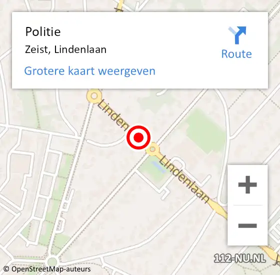 Locatie op kaart van de 112 melding: Politie Zeist, Lindenlaan op 30 oktober 2018 08:05