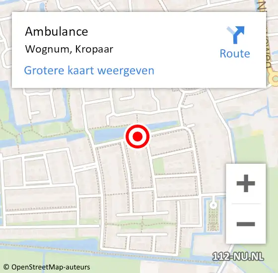 Locatie op kaart van de 112 melding: Ambulance Wognum, Kropaar op 30 oktober 2018 08:47