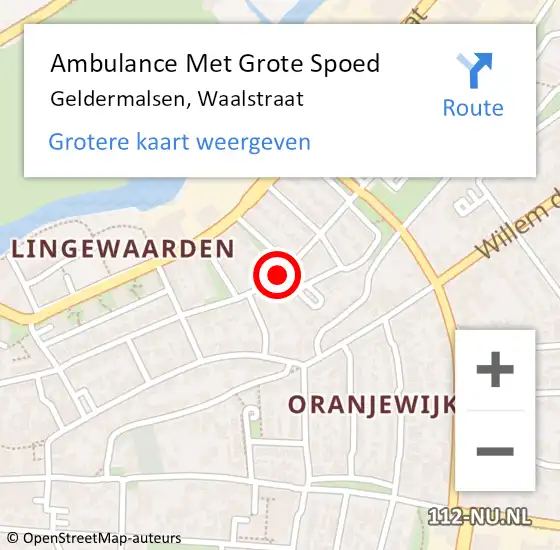 Locatie op kaart van de 112 melding: Ambulance Met Grote Spoed Naar Geldermalsen, Waalstraat op 30 oktober 2018 09:49
