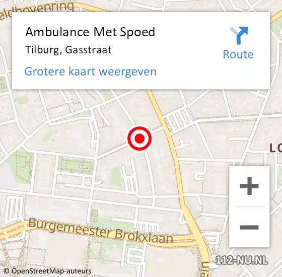 Locatie op kaart van de 112 melding: Ambulance Met Spoed Naar Tilburg, Gasstraat op 30 oktober 2018 10:17