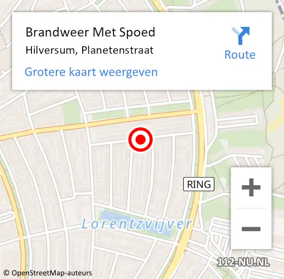 Locatie op kaart van de 112 melding: Brandweer Met Spoed Naar Hilversum, Planetenstraat op 30 oktober 2018 10:48