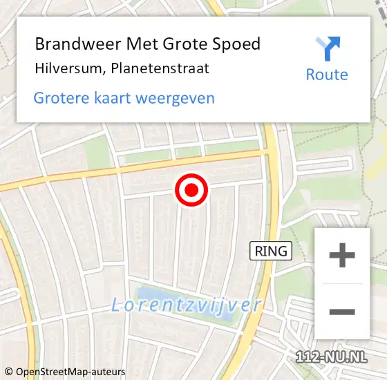 Locatie op kaart van de 112 melding: Brandweer Met Grote Spoed Naar Hilversum, Planetenstraat op 30 oktober 2018 11:04