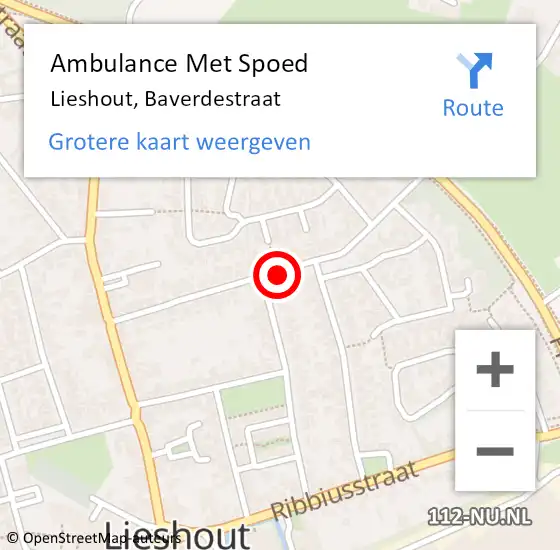 Locatie op kaart van de 112 melding: Ambulance Met Spoed Naar Lieshout, Baverdestraat op 30 oktober 2018 11:08