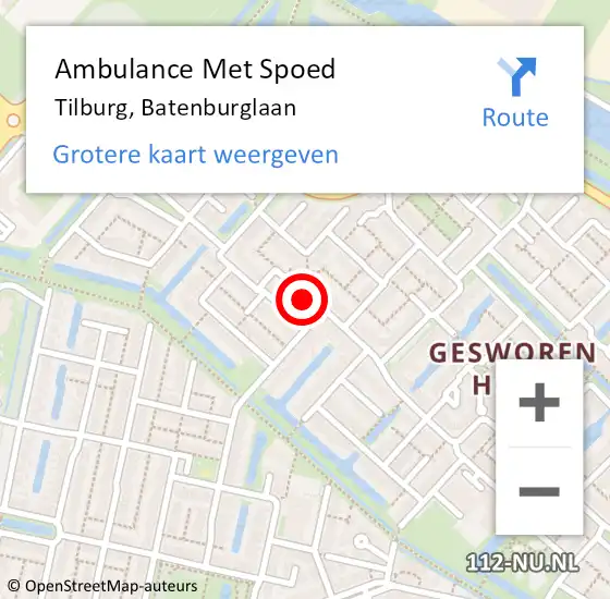 Locatie op kaart van de 112 melding: Ambulance Met Spoed Naar Tilburg, Batenburglaan op 30 oktober 2018 12:40