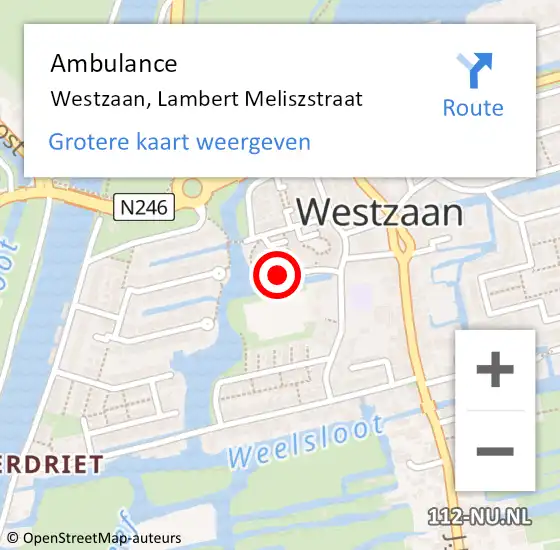 Locatie op kaart van de 112 melding: Ambulance Westzaan, Lambert Meliszstraat op 30 oktober 2018 12:49