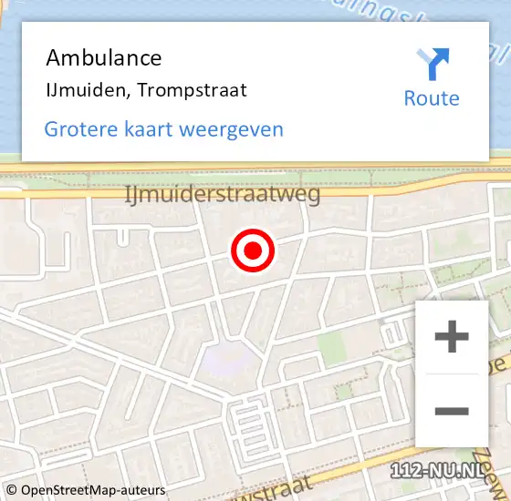 Locatie op kaart van de 112 melding: Ambulance IJmuiden, Trompstraat op 30 oktober 2018 13:41