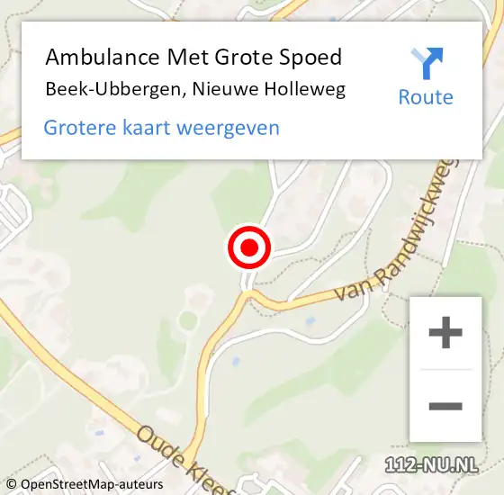 Locatie op kaart van de 112 melding: Ambulance Met Grote Spoed Naar Beek-Ubbergen, Nieuwe Holleweg op 30 oktober 2018 14:34