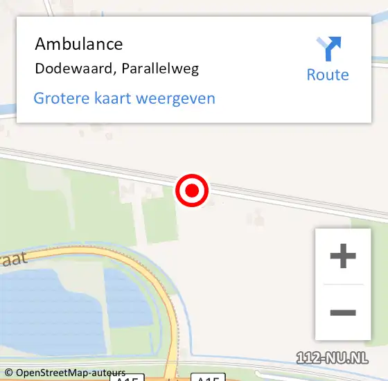 Locatie op kaart van de 112 melding: Ambulance Dodewaard, Parallelweg op 30 oktober 2018 15:13