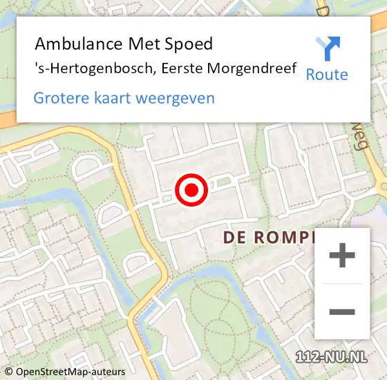 Locatie op kaart van de 112 melding: Ambulance Met Spoed Naar 's-Hertogenbosch, Eerste Morgendreef op 30 oktober 2018 15:29