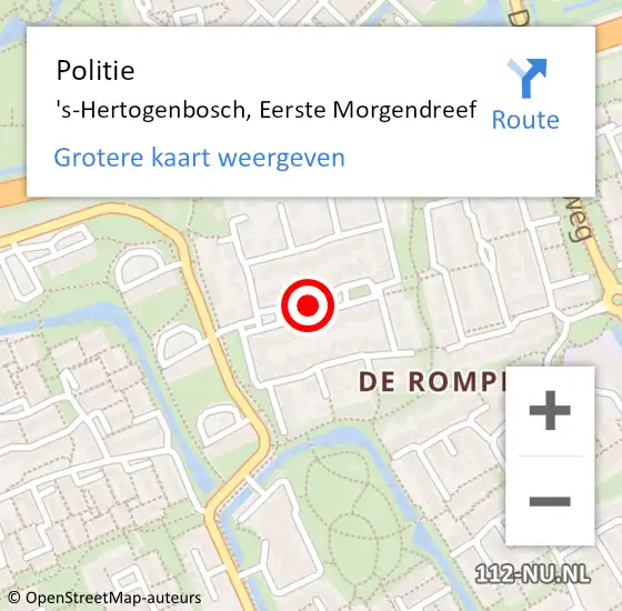 Locatie op kaart van de 112 melding: Politie 's-Hertogenbosch, Eerste Morgendreef op 30 oktober 2018 15:42