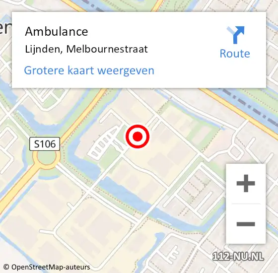 Locatie op kaart van de 112 melding: Ambulance Lijnden, Melbournestraat op 30 oktober 2018 16:22