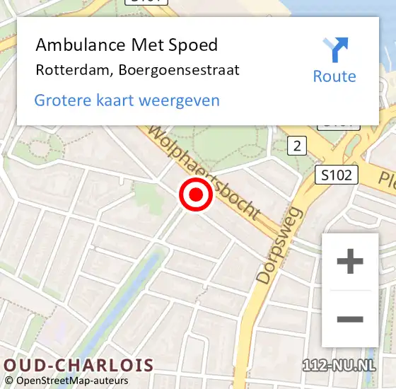 Locatie op kaart van de 112 melding: Ambulance Met Spoed Naar Rotterdam, Boergoensestraat op 30 oktober 2018 16:30