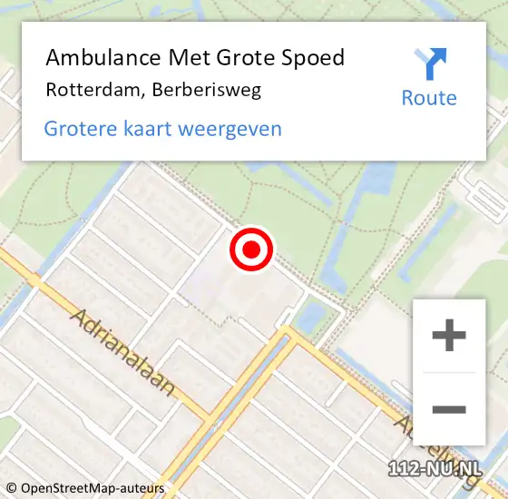 Locatie op kaart van de 112 melding: Ambulance Met Grote Spoed Naar Rotterdam, Berberisweg op 30 oktober 2018 17:12