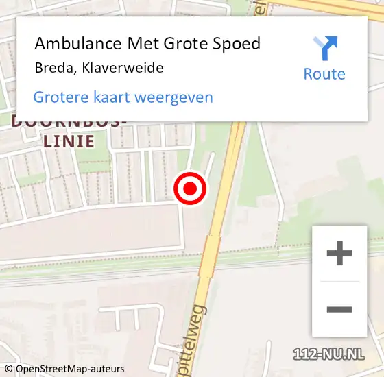 Locatie op kaart van de 112 melding: Ambulance Met Grote Spoed Naar Breda, Klaverweide op 30 oktober 2018 20:11